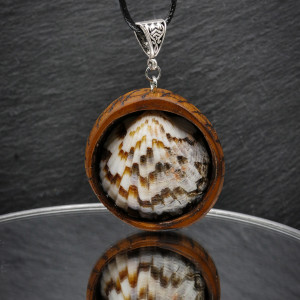 Biżuteria naturalna Wisiorek „Muszla morska” - pirografia,wood pendant