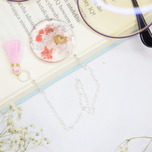 Biżuteryjna zakładka do książki  - różowy susz
