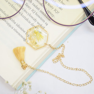 Biżuteryjna zakładka do książki  - żółty susz