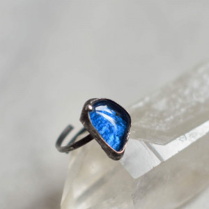 Błękit -  pierścionek ze szkłem