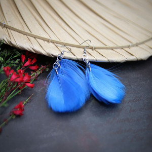 Błękitne pióra krótkie - kolczyki