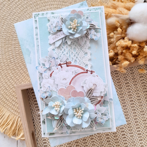 Błękitno-miętowa ślubna kartka w stylu boho 01295
