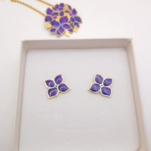 BLOSSOM YOU! Fioletowa hortensja srebrna kolczyki na sztyft