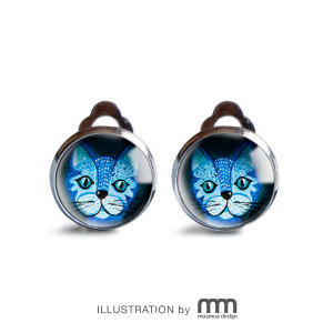 Blue cat klipsy z ilustracją
