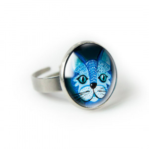 Blue cat pierścionek z ilustracją