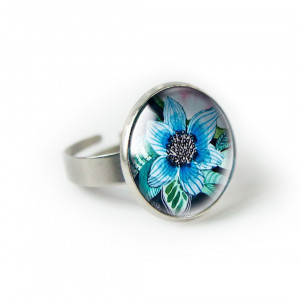 Blue flower pierścionek z ilustracją