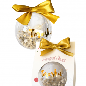 Błyszczące Bombki z imieniem z suszonymi kwiatami eko na prezent