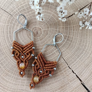 Boho kolczyki mikromakrama z agatami – stal chirurgiczna