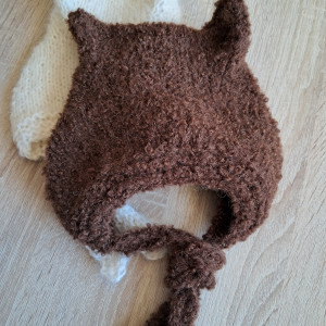 Bonetka Kotek 6-12m-cy z Alpaki Boucle.Handmade.