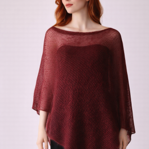 Bordowe poncho z moheru