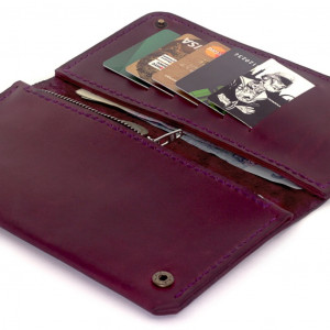 Bordowy skórzany portfel/portmone ręcznie robiony