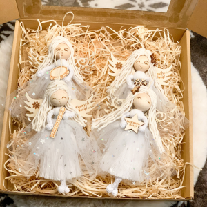 Box świąteczny aniołki ozdoby choinka makrama 4szt