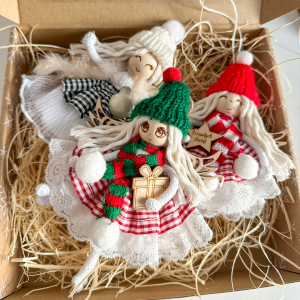 Box świąteczny zestaw 3 aniołków makrama PREZENT