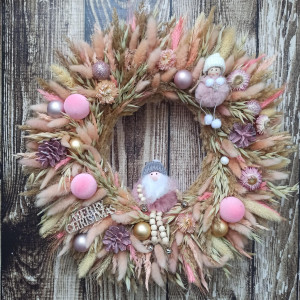 Bożonarodzeniowy wieniec, wianek świąteczny w różu, #S2, 45 cm