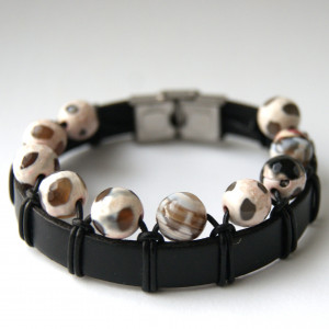 Bransoleta AGAT i rzemień, dł. 20,2 cm