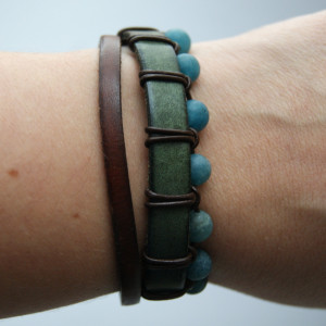 Bransoleta JADEIT i rzemień dł. 20 cm