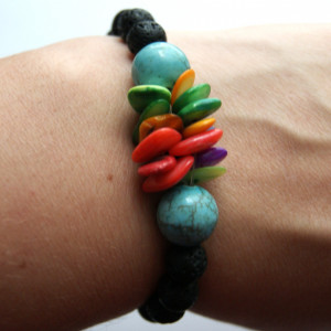 Bransoleta kamień HOWLIT, MASA PERŁOWA, LAWA na gumce