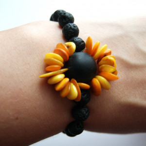 Bransoleta MASA PERŁOWA, LAWA WULKANICZNA na gumce