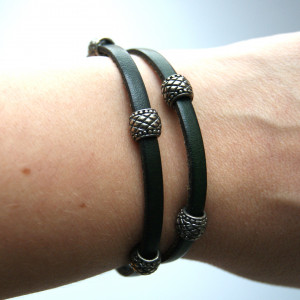 Bransoleta metal i rzemień płaski i metal, dł. 40 cm