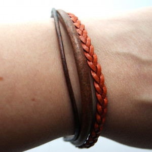 .Bransoleta rzemień brąz i pomarańcz, dł. 20,5 cm