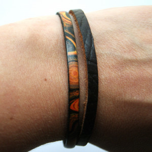 Bransoleta rzemień płaski brązowy i drukowany dł. 21 cm