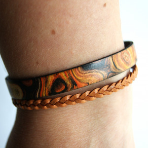 Bransoleta rzemień płaski drukowany i warkocz dł. 21,5 cm