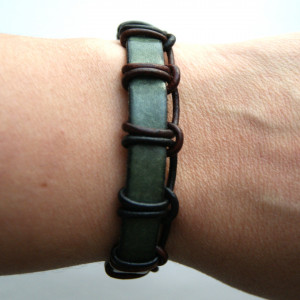 Bransoleta rzemień płaski niebieski i brązowy dł. 20 cm