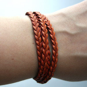 Bransoleta rzemień pomarańczowy warkocz, dł. 21 cm