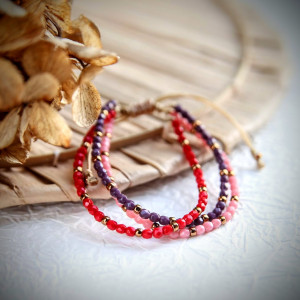 Bransoletka 3 w 1 - czerwień, róż, fiolet