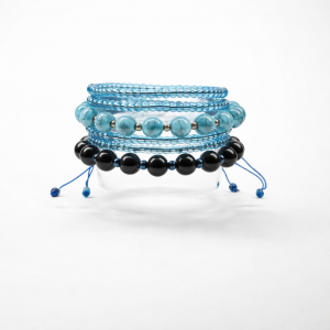 Bransoletka Akwamarynowy Trio-Stack Howlit Turkusowe Kulki