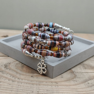 Bransoletka Boho z Papierowych Koralików Czterolistna Harmonia