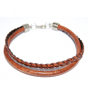 Bransoletka brązowy rzemień okrągły i warkocz