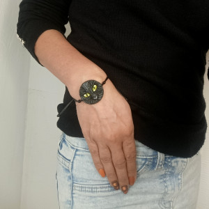 Bransoletka "czarny kot" - regulowana