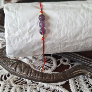 Bransoletka czerwony sznureczek ametyst