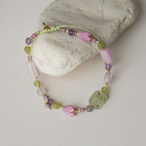 Bransoletka FAIRY ametyst, prehnit, fosfosyderyt, kunzyt