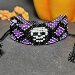 Bransoletka fioletowa w czaszki rokowa punkowa gotycka na Helloween