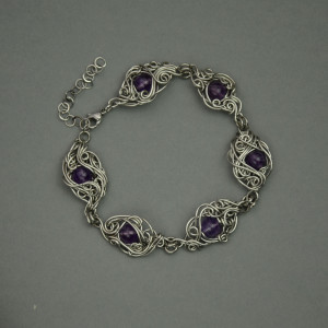 Bransoletka fioletowy ametyst wire wrapping