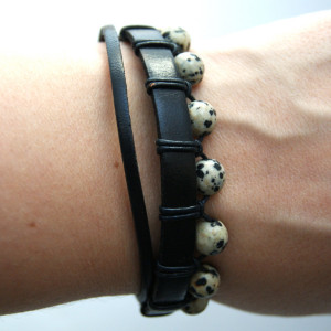 Bransoletka  JASPIS i czarny rzemień dł. 21 cm