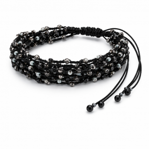 Bransoletka Koraliki Szare Czarna Mgiełka