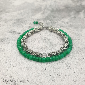 Bransoletka łańcuszek chainmaille - zielony jadeit