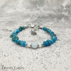 Bransoletka lazurowy błękit - apatyt, jadeit, akwamaryn
