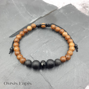 Bransoletka makrama - drewno orientalne i turmalin