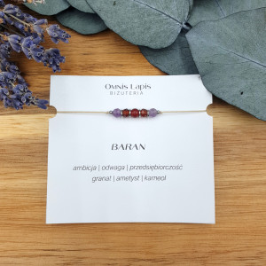 Bransoletka makrama ZODIAK - BARAN - karneol, ametyst