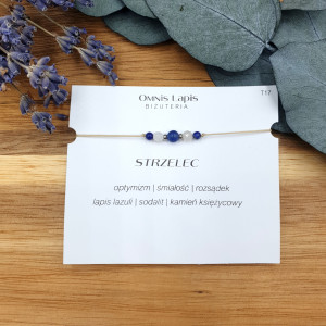 Bransoletka makrama ZODIAK - STRZELEC - lapis lazuli, k. księżycowy