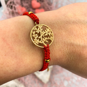 BRANSOLETKA MAKRAMOWA  z łącznikiem kabała czerwony sznurek