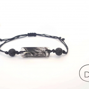 Bransoletka męska delikatna z sierścią zwierząt z lawą wulkaniczną