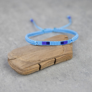 Bransoletka męska makramowa z koralikami - niebieska