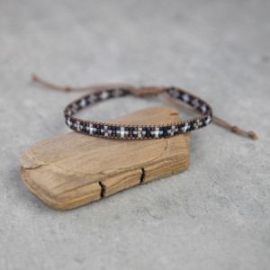 Bransoletka męska tkana z koralików mozaika ciemna