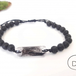 Bransoletka męska z sierścią zwierząt z lawą wulkaniczną