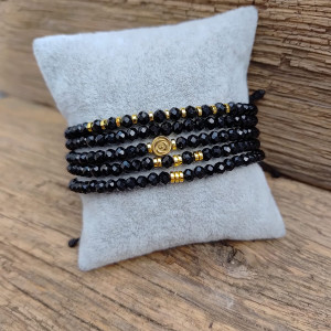 Bransoletka Na Czarnym Sznurku Czerń i Złoto Hematyt